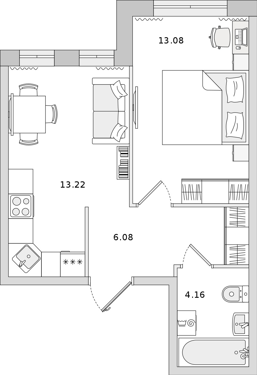 1-комнатная квартира 36.54 м², 1/15 эт., ЖК «Мурино Space»